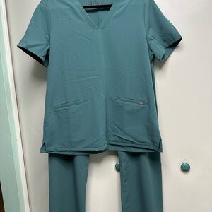 Figs Aqua Blue Scrub Top